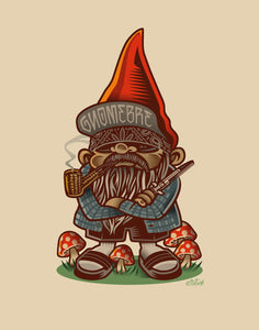 Gnomebre on Grass with Mushrooms Fine Art Print